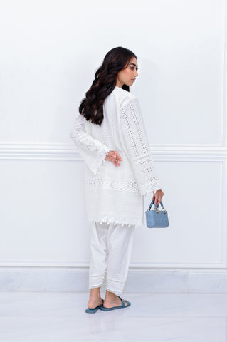 White Chikan Set