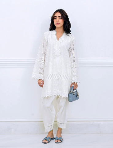 White Chikan Set