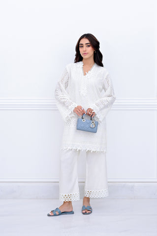 White Chikan Set