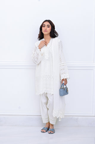 White Chikan Set