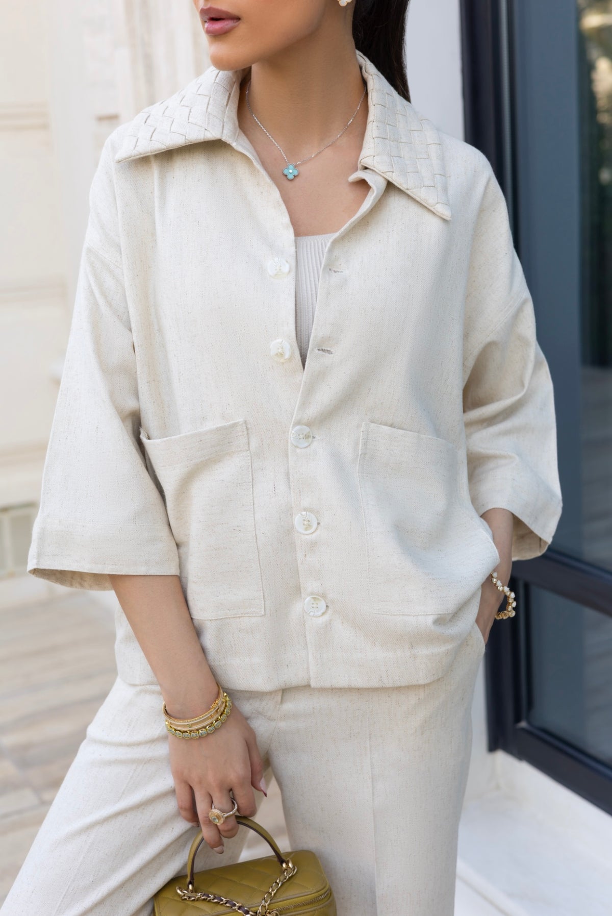 Cream Woven Shacket